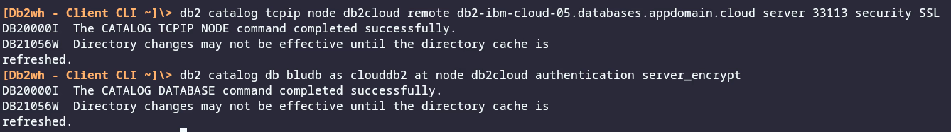 Catalog the Db2 server and a database